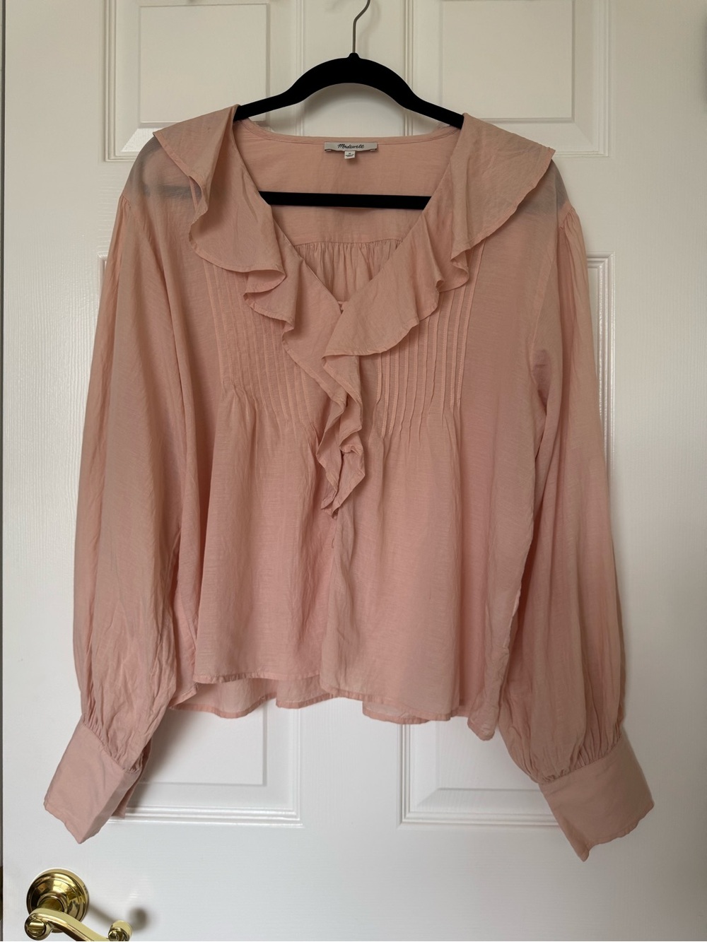 Madewell Blush Pink Ruffle Pintuck V-Neck Blouse